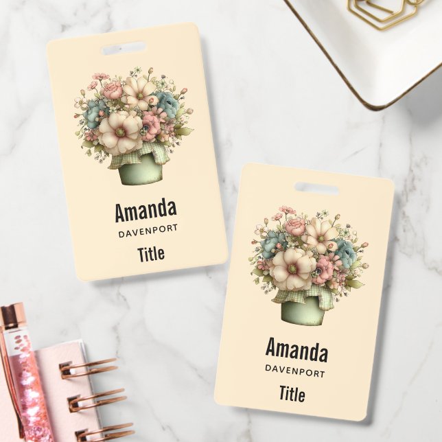 Badge Fleurs fantaisistes dans un pot de planteur mignon (Bureau)