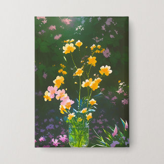 Badge Fleurs jaunes dans un bouton de jarre