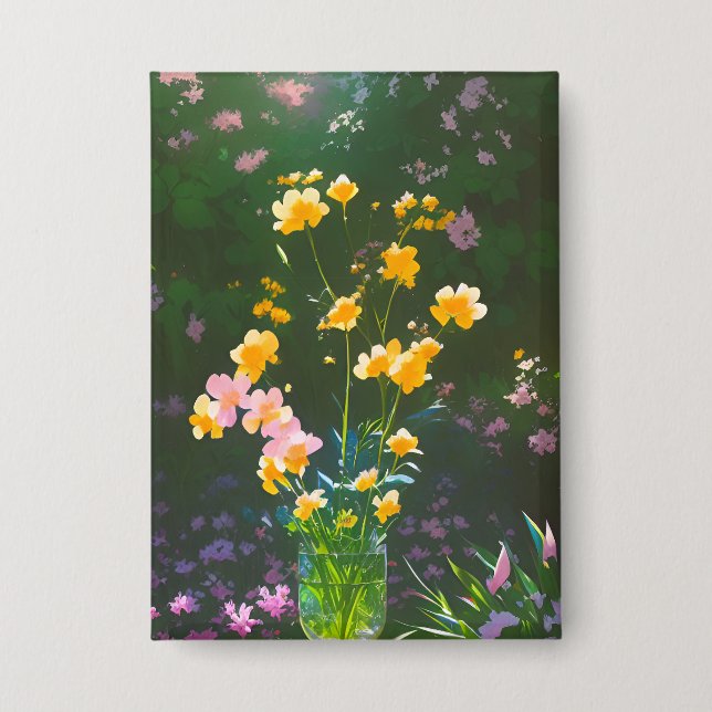 Badge Fleurs jaunes dans un bouton de jarre (Recto)