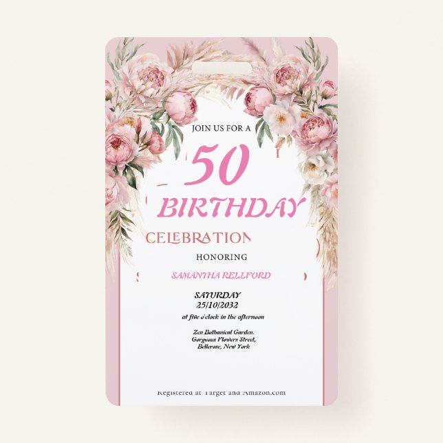 Badge Fleurs roses mignonnes Anniversaire (Devant)