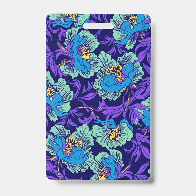Badge Fleurs violettes et bleues William Morris (Avant)