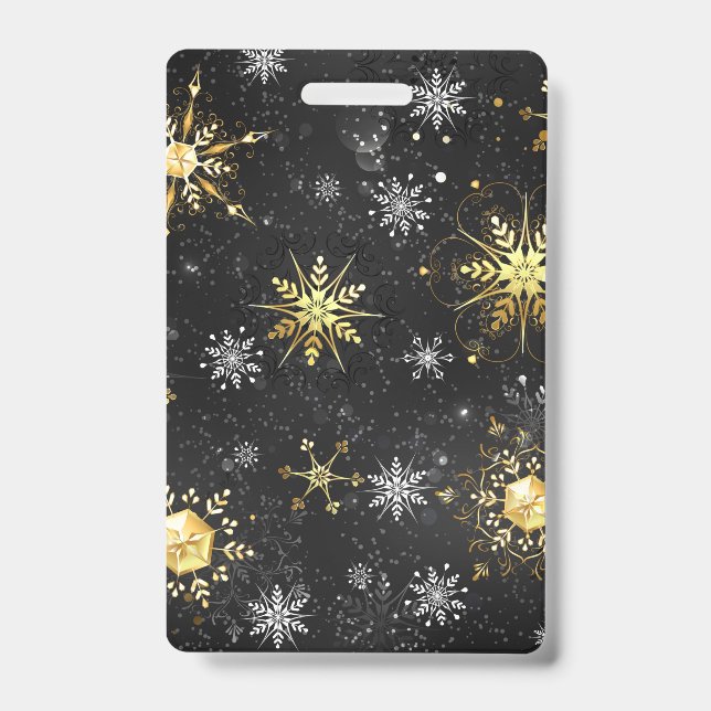 Badge Flocons de neige dorés de Noël sur fond noir (Avant)