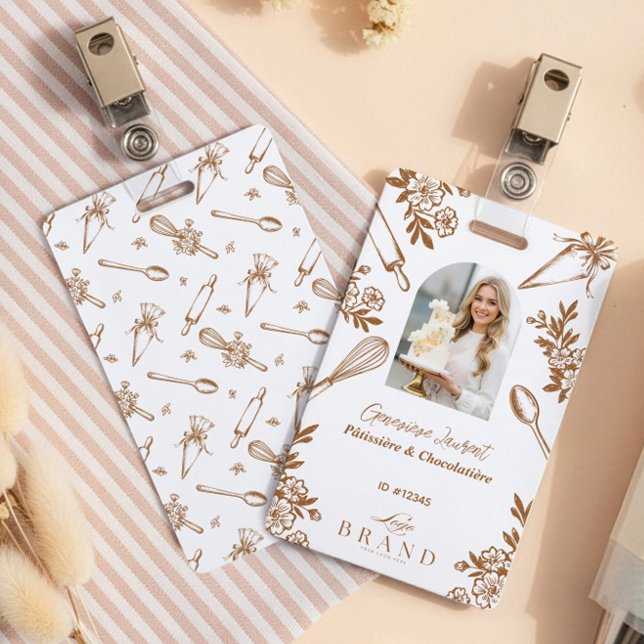 Badge Floral Baking Utensils Bakery Logo Employee Photo (Floral Baking Utensils Bakery Logo Employee Photo Badge)
