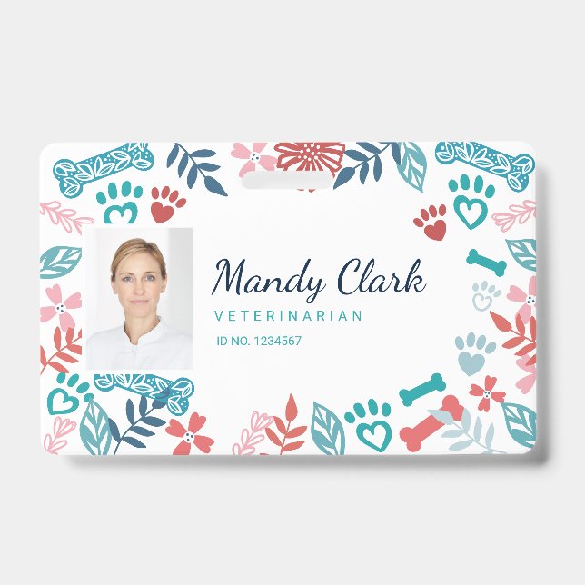 Badge Floral & Foliage Pet Empreinte de patte ID photo d (Face)