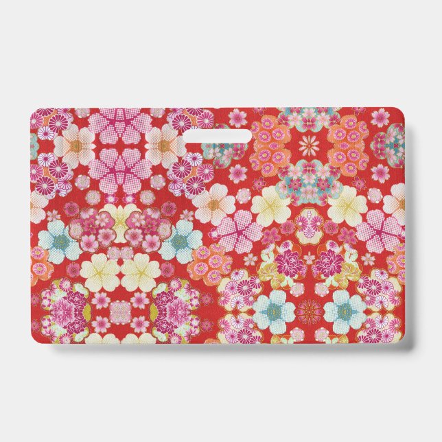 Badge Florales Carmesins Tombees Chirimen (Avant)