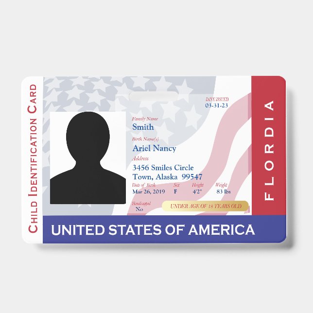 Badge FLORIDE - Carte d'identité pour enfants - Fond de  (Avant)