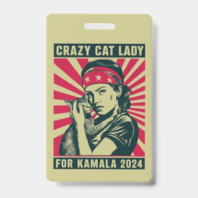 Badge Folle Dame aux Chats Pour Kamala 2024  (Avant)