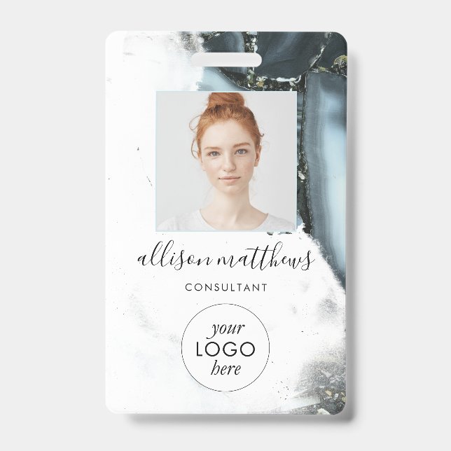 Badge Fond de marbre gris bleu glace  (Avant)
