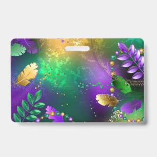 Badge Fond iridescent de mardi gras avec perles