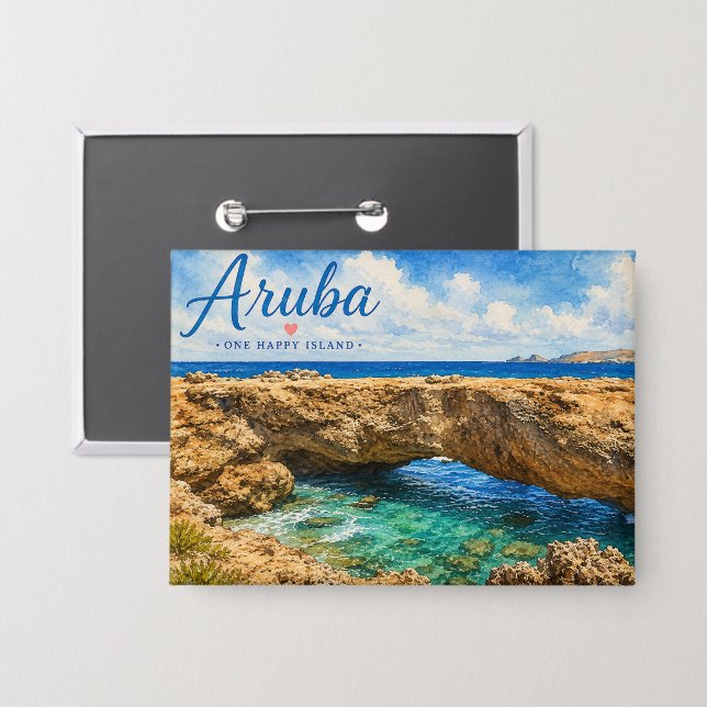Badge Formation rocheuse du pont naturel d'Aruba Caraïbe (Recto/Verso)