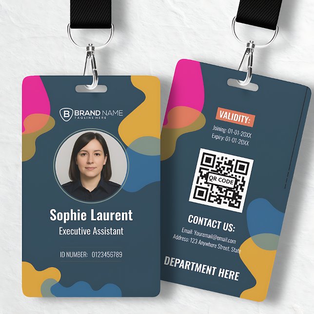 Badge Forme Abstraite Moderne Bleue Photo ID Professionn (Modern Abstract Shapes Blue Professional Photo ID Badge)