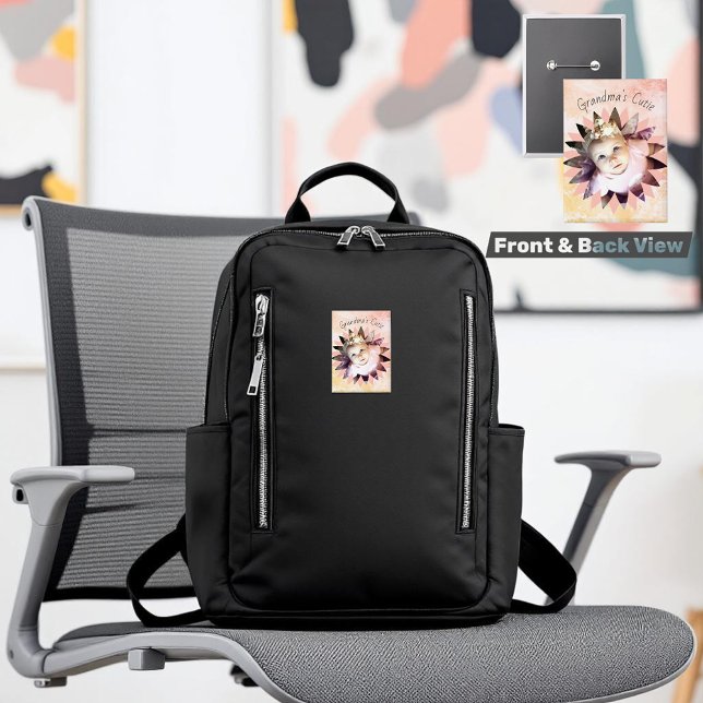 Badge Forme de fleurs personnalisée Photo Aquarelle Past (pull back pin / vertical button custom photo & template text)