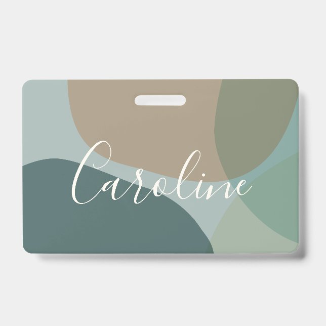 Badge Formes Abstraites en Turquoise Nom en Écriture Per (Avant)