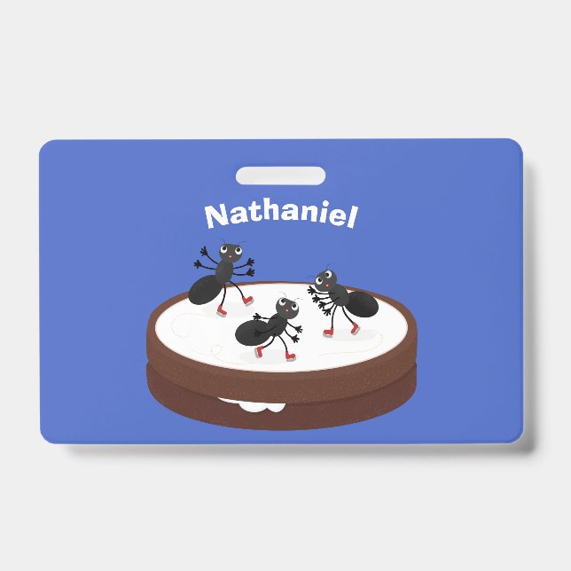 Badge Fourmis heureuses patinant sur un dessin animé de  (Avant)