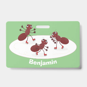 Badge Fourmis rouges heureuses de patin à glace dessin a