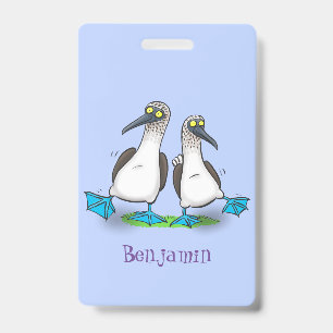 Badge Fous, heureux fous à pattes bleues dansant dans un