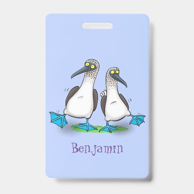 Badge Fous, heureux fous à pattes bleues dansant dans un (Avant)
