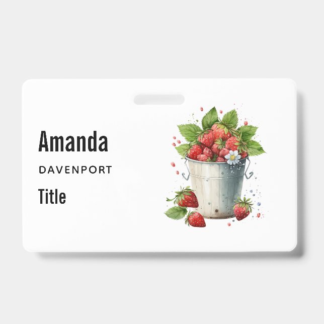 Badge Fraises fraîchement cueillies dans un seau (Avant)