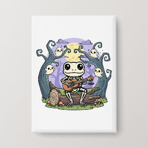 Badge Frog Skeleton Playing Ukulele with Ghosts
