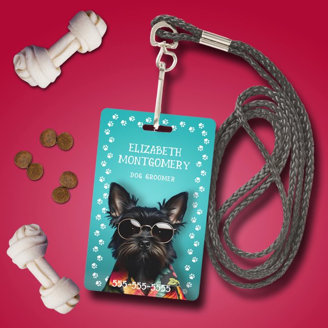 Badge Frontière Empreinte de patte de l'éleveur de chien (Dog Groomer Paw Print Border Identification Badge)