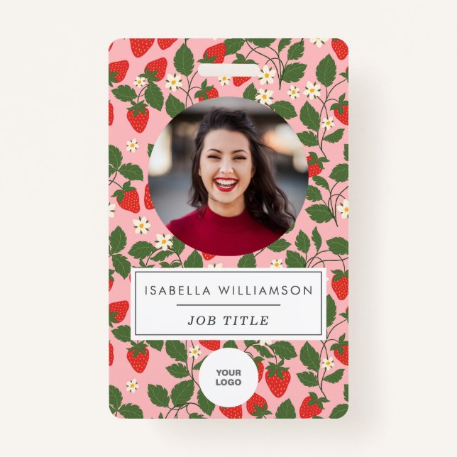 Badge Fruit de fraise rose - Numéro d'identification pho (Devant)
