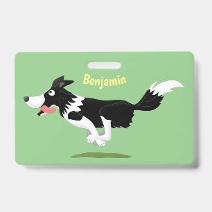 Badge Funny Border Collie chien en course dessin animé