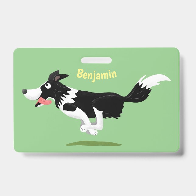 Badge Funny Border Collie chien en course dessin animé (Avant)