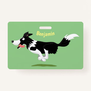 Badge Funny Border Collie chien en course dessin animé