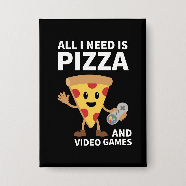 Badge Funny Gamer Pizza Gaming Video Game Enthusiast Boy (Recto)