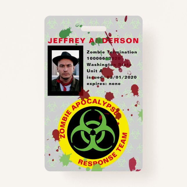 Badge Funny Gory Zombie Apocalypse ID d'équipe de répons (Devant)