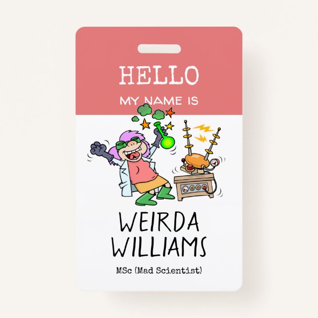 Badge Funny Mad Scientifique Bonjour Mon Nom Est Le Nom  (Devant)