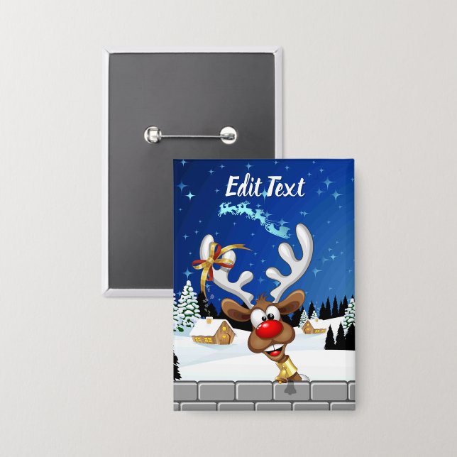 Badge Funny Reindeer Peeking Christmas Meme  (Recto/Verso)