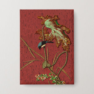 Badge G.A. Audsley Vintage Rouge Oiseau Japonais Art Lot