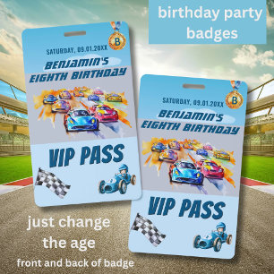 Badge Garçon Auto Racing 8ème Anniversaire VIP de tout â
