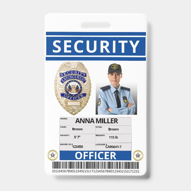 Badge Garde employé de sécurité bleu moderne avec nom pe (Avant)