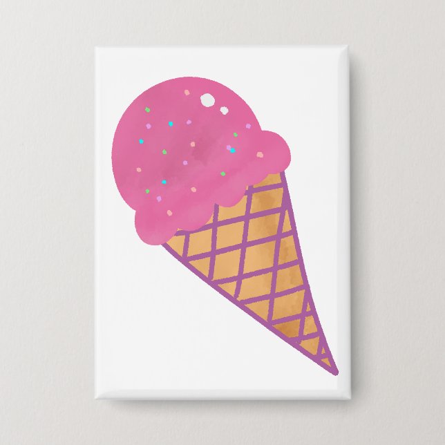 Badge Gaufrette Cornet de Glace à la Fraise Rose (Recto)