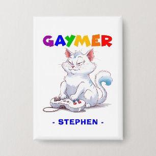 Badge Gaymer - Rainbow Gaming Cat avec console LGBTQ