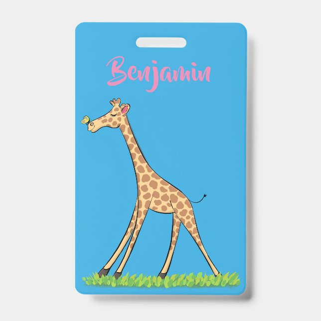 Badge Girafe heureuse mignonne avec dessin animé de papi (Avant)