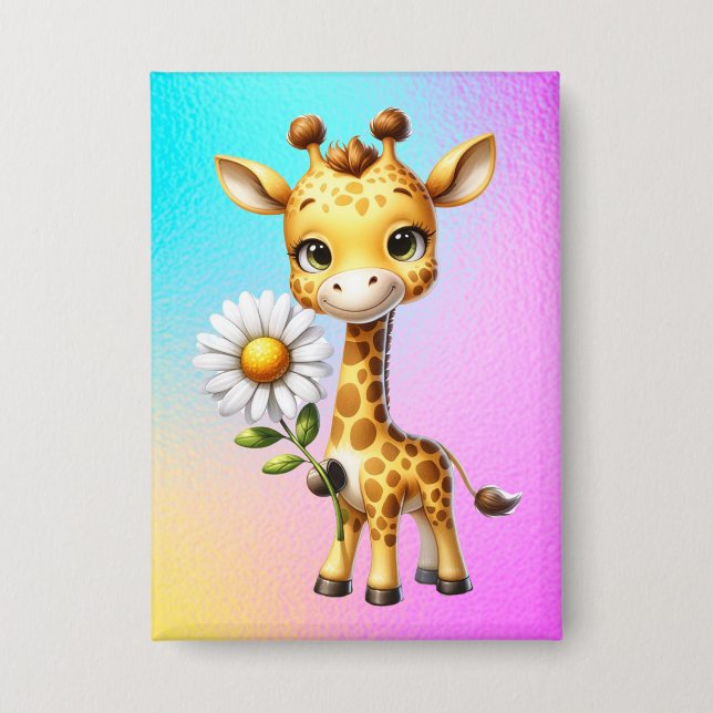Badge Giraffe bébé mignonne avec Fleur marguerite-88681 (Recto)