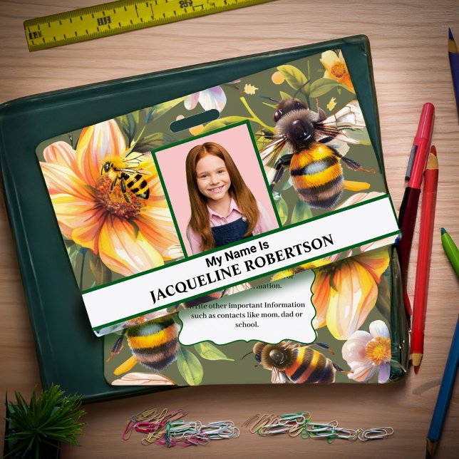 Badge Girl Boy Child Photo Name School ID Card Custom    (Girl Boy Child Photo Name School ID Card Custom Badge for your child to wear at school and events. )