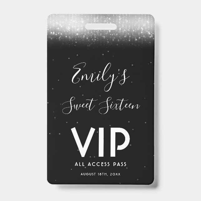 Badge Glam Black White Sweet 16 Invitation VIP Pass (Avant)