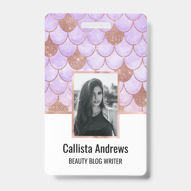 Badge Glam Girl Rose or Parties scintillant sirène échel (Avant)