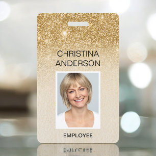 Badge Glam Gold Glitter Nom de l'employé Photo Entrepris