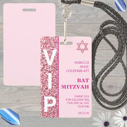 Badge Glam Pink unique VIP Bat mitzvah Party Favoriser