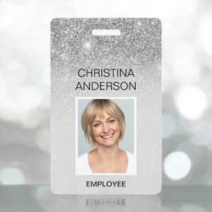 Badge Glam Silver Paillettes Nom de l'employé Photo Entr