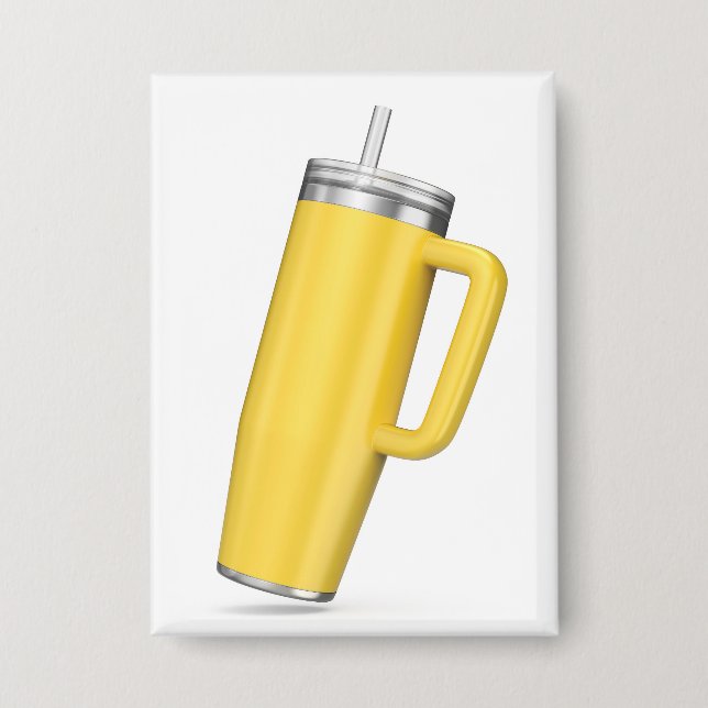 Badge Gobelet jaune avec paille et poignée (Recto)