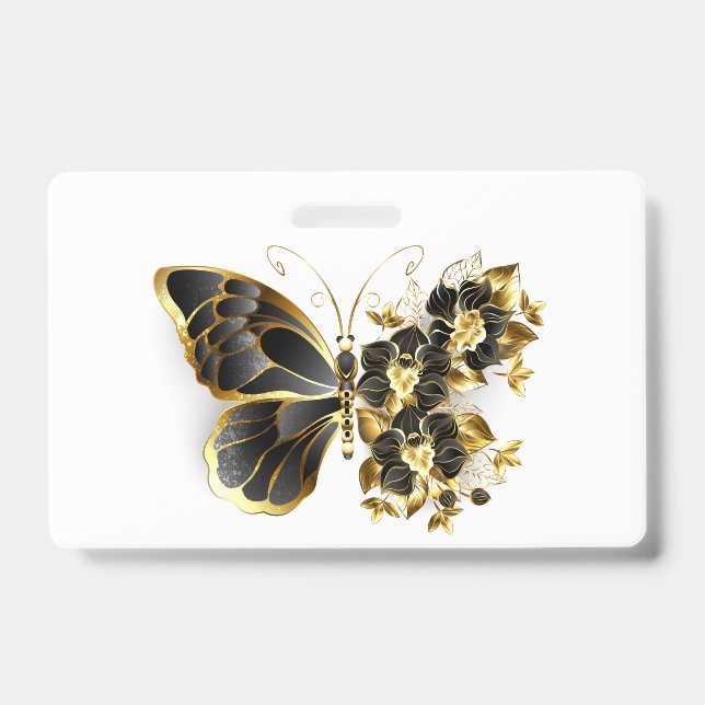 Badge Gold Flower Butterfly with Black Orchid (Avant)