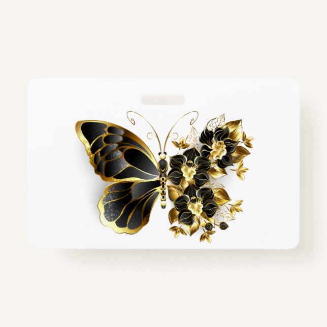 Badge Gold Flower Butterfly with Black Orchid (Devant)