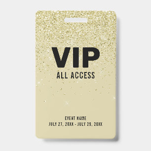 Badge Gold Parties scintillant VIP All Access Pass ID d'
