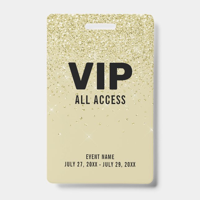 Badge Gold Parties scintillant VIP All Access Pass ID d' (Avant)